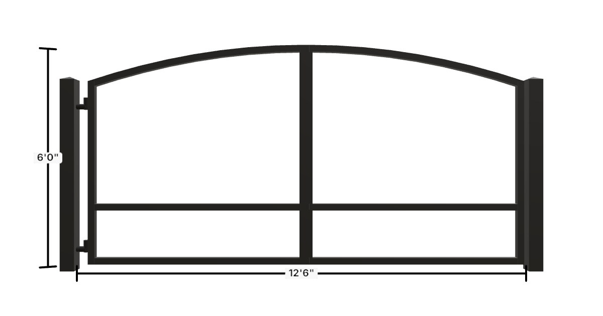 Drawing of the configured Driveway Gate, 12'6" wide × 6'0" high, with dimensions