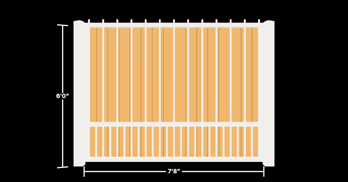 Drawing of the configured Luxury Fence Panel, 7'8" wide × 6'0" high, with dimensions