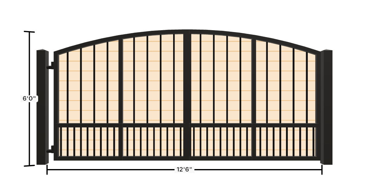 Drawing of the configured Driveway Gate, 12'6" wide × 6'0" high, with dimensions