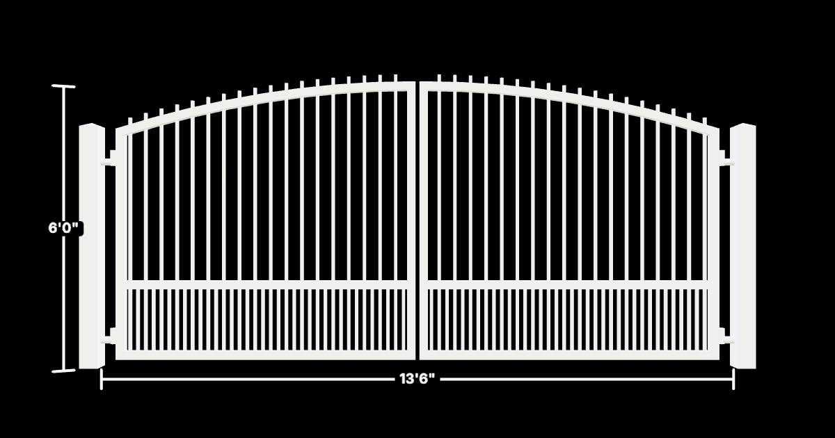 Drawing of the configured Driveway Gate, 13'6" wide × 6'0" high, with dimensions
