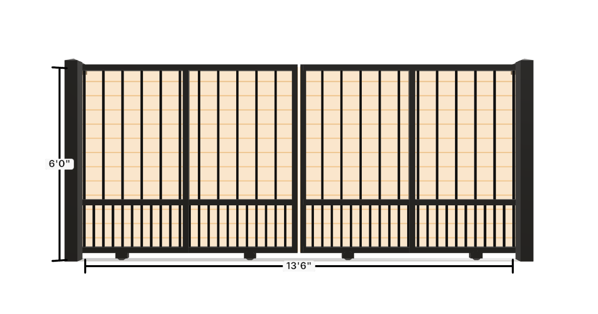 Drawing of the configured Driveway Gate, 13'6" wide × 6'0" high, with dimensions