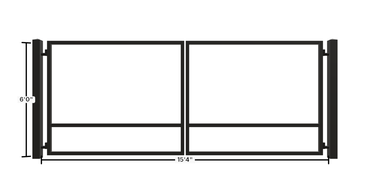 Drawing of the configured Driveway Gate, 15'4" wide × 6'0" high, with dimensions