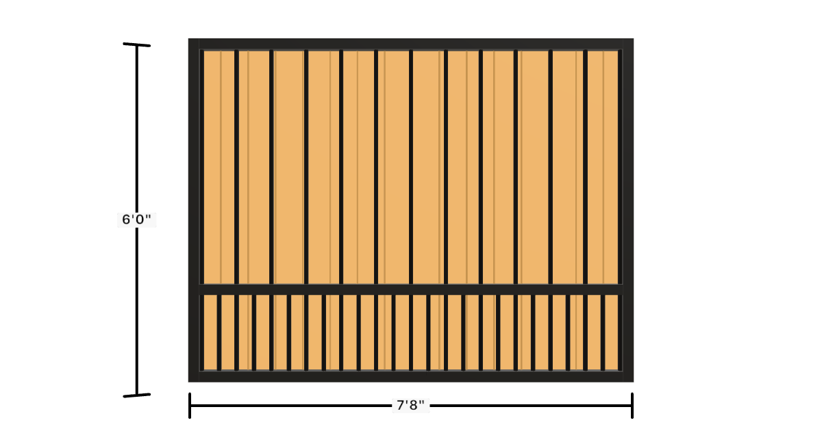 Drawing of the configured Luxury Fence Panel, 7'8" wide × 6'0" high, with dimensions
