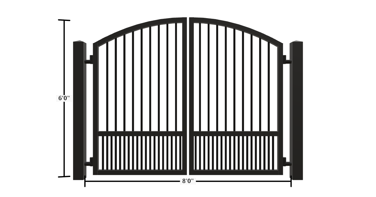 Drawing of the configured Driveway Gate, 8'0" wide × 6'0" high, with dimensions