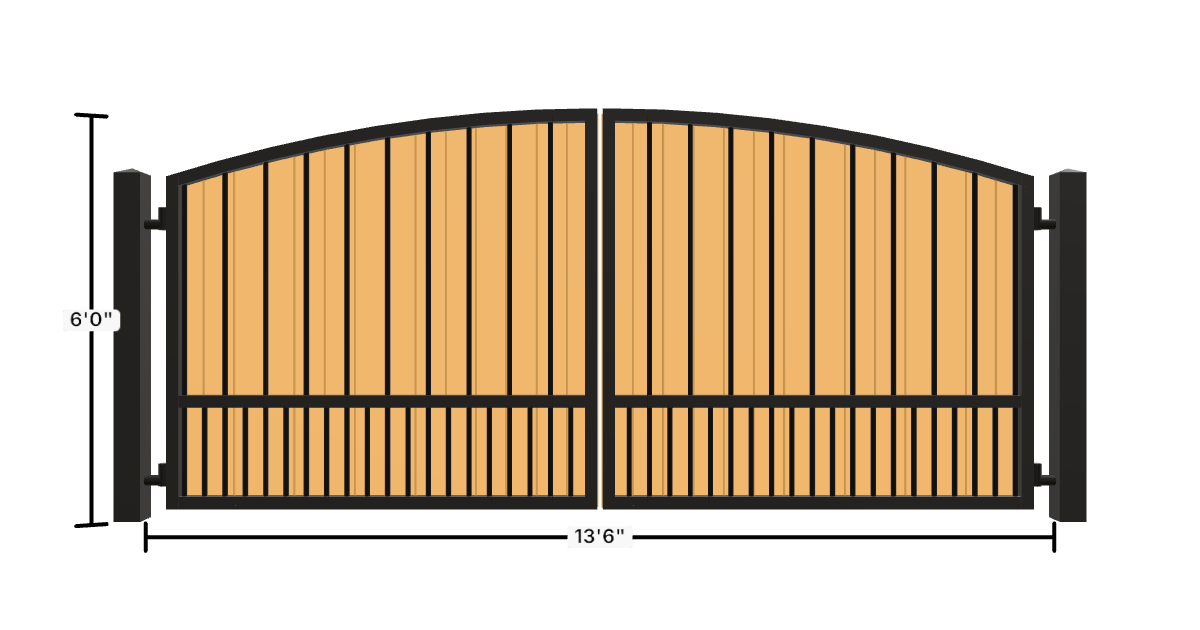 Drawing of the configured Driveway Gate, 13'6" wide × 6'0" high, with dimensions