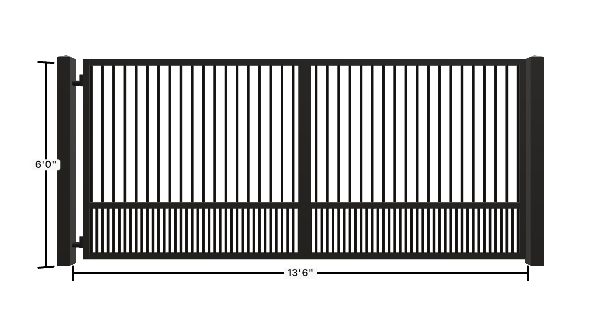Drawing of the configured Driveway Gate, 13'6" wide × 6'0" high, with dimensions