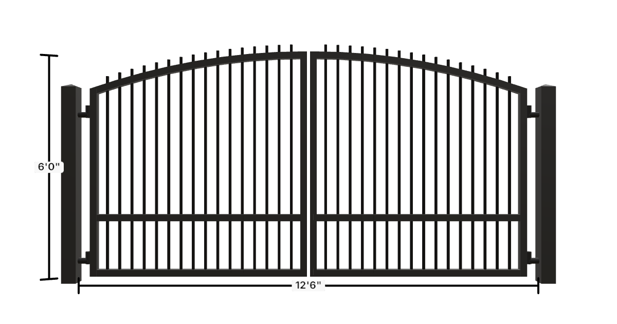 Drawing of the configured Driveway Gate, 12'6" wide × 6'0" high, with dimensions