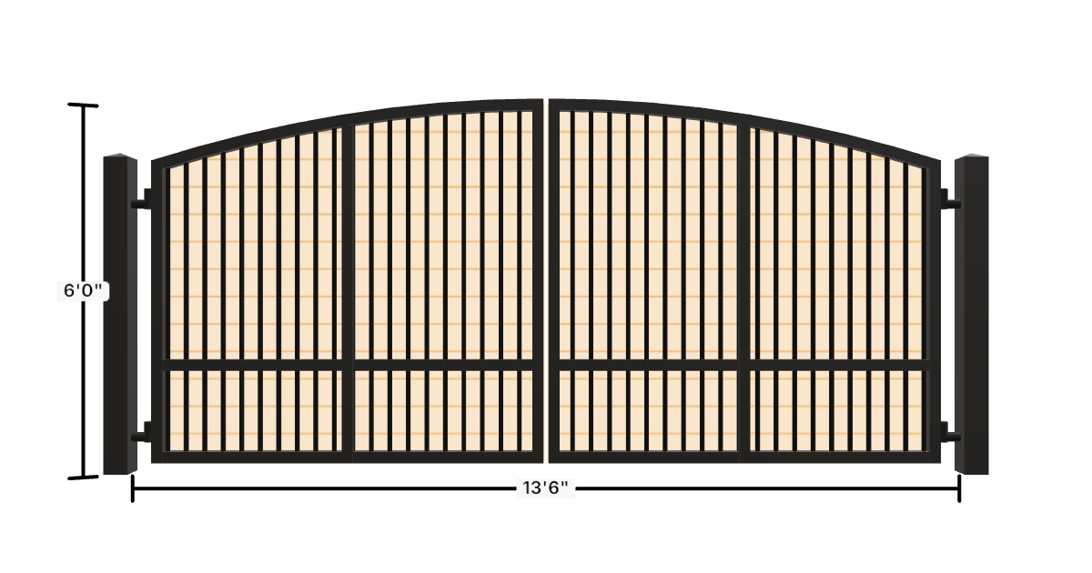 Drawing of the configured Driveway Gate, 13'6" wide × 6'0" high, with dimensions
