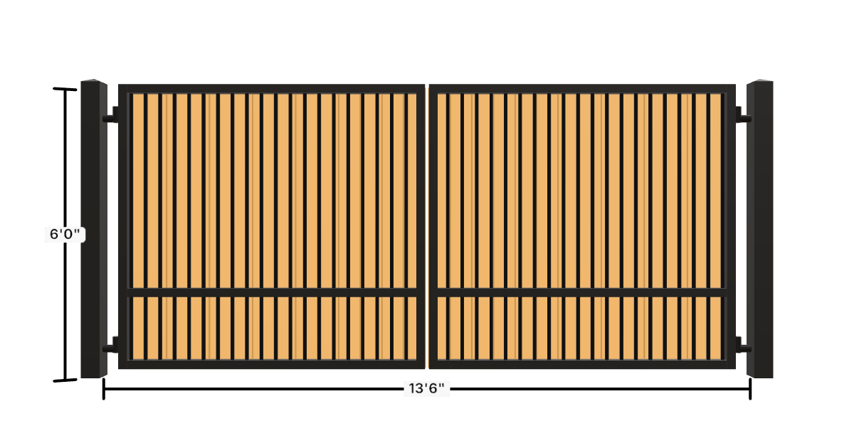 Drawing of the configured Driveway Gate, 13'6" wide × 6'0" high, with dimensions