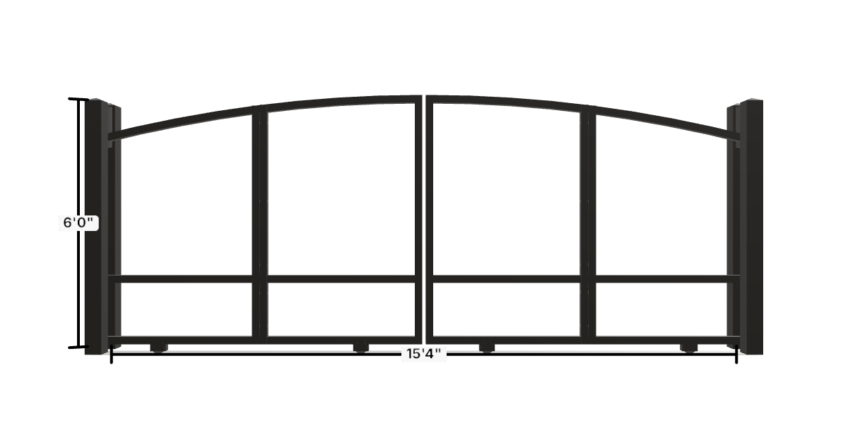 Drawing of the configured Driveway Gate, 15'4" wide × 6'0" high, with dimensions