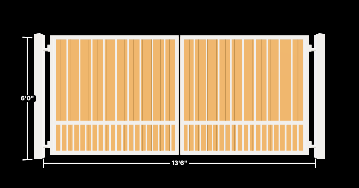 Drawing of the configured Driveway Gate, 13'6" wide × 6'0" high, with dimensions