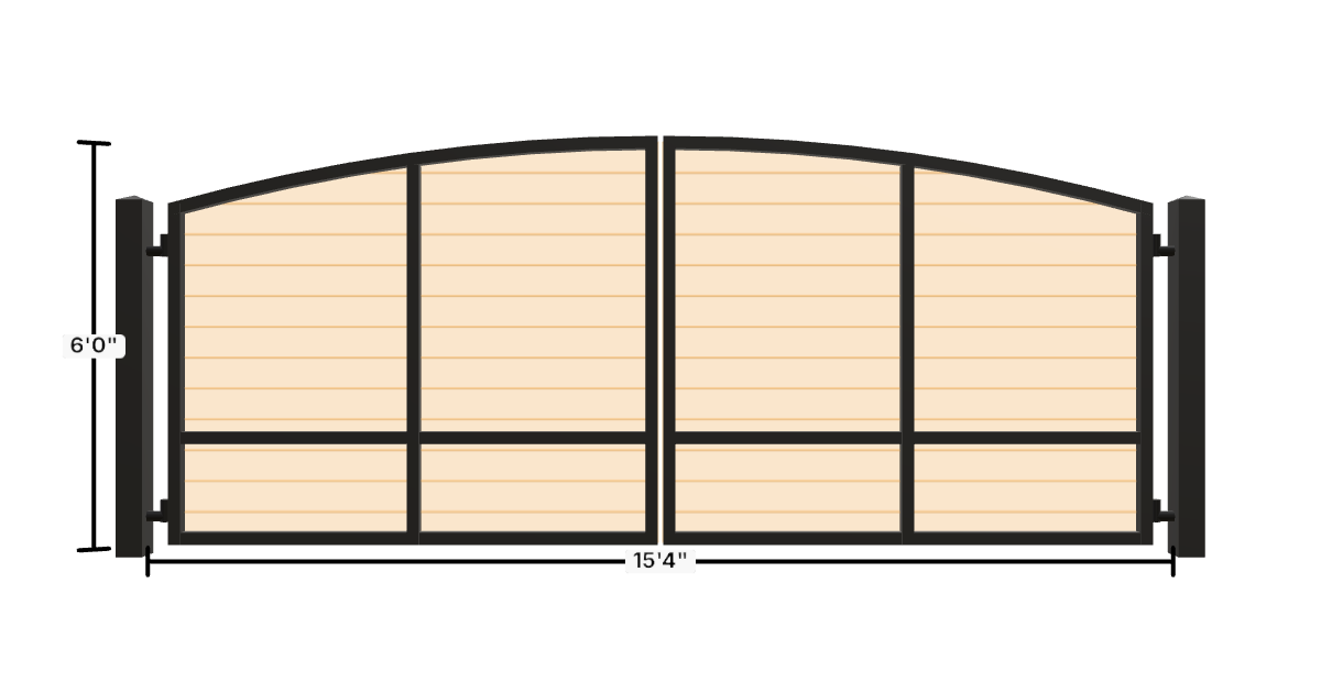 Drawing of the configured Driveway Gate, 15'4" wide × 6'0" high, with dimensions
