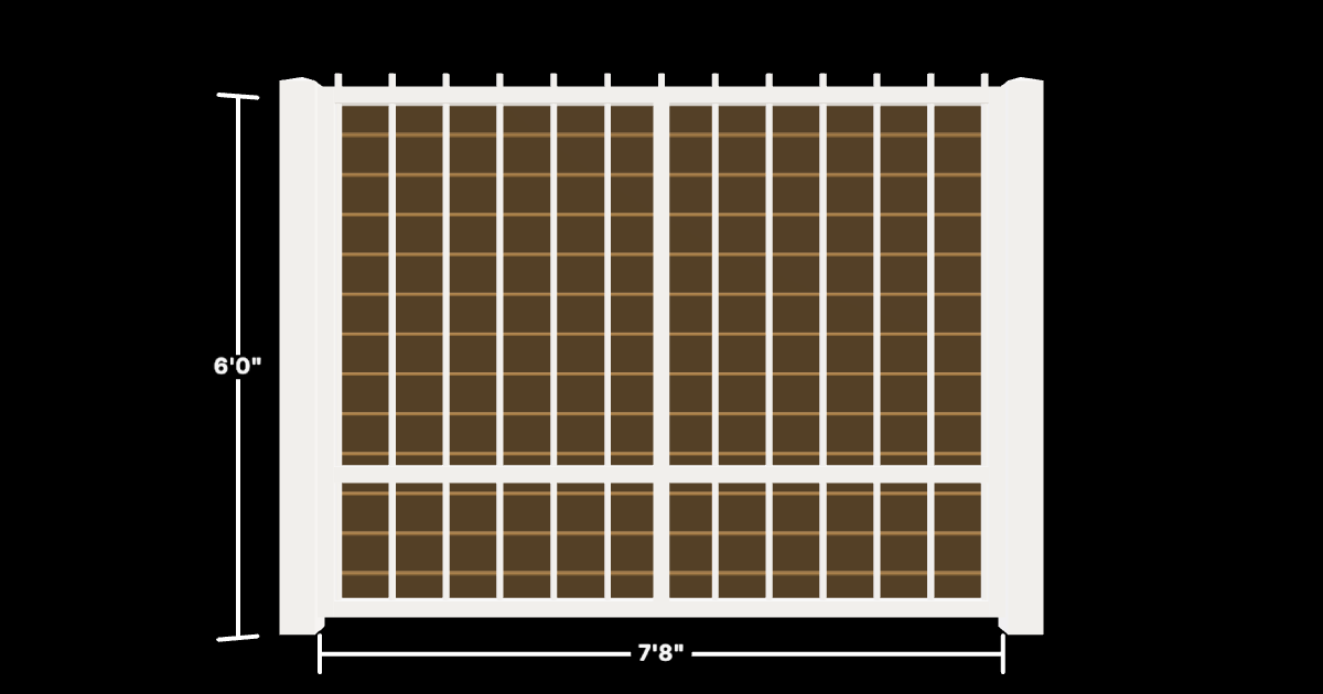 Drawing of the configured Luxury Fence Panel, 7'8" wide × 6'0" high, with dimensions