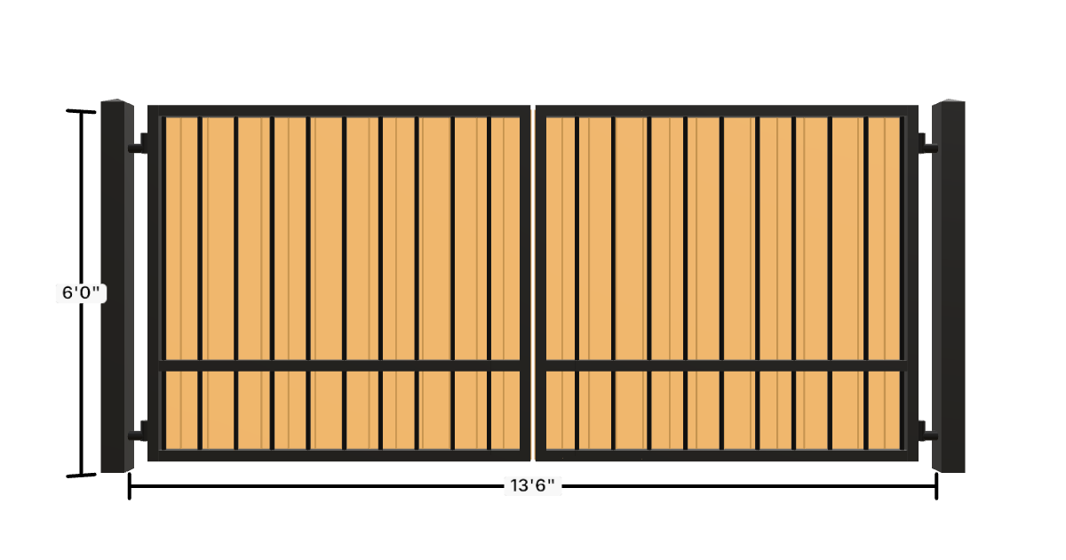 Drawing of the configured Driveway Gate, 13'6" wide × 6'0" high, with dimensions