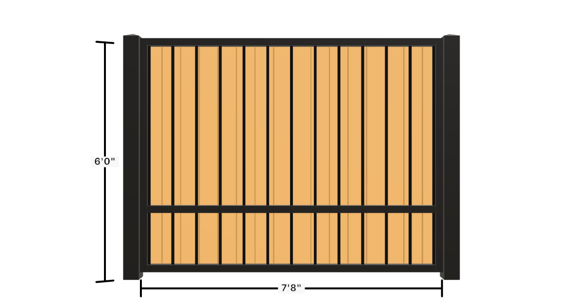 Drawing of the configured Luxury Fence Panel, 7'8" wide × 6'0" high, with dimensions