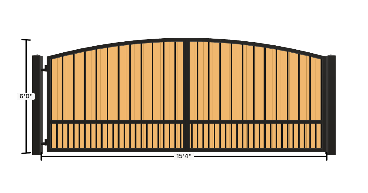 Drawing of the configured Driveway Gate, 15'4" wide × 6'0" high, with dimensions