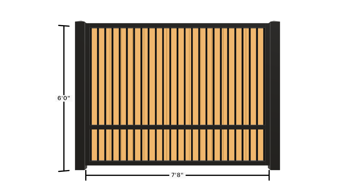 Drawing of the configured Luxury Fence Panel, 7'8" wide × 6'0" high, with dimensions