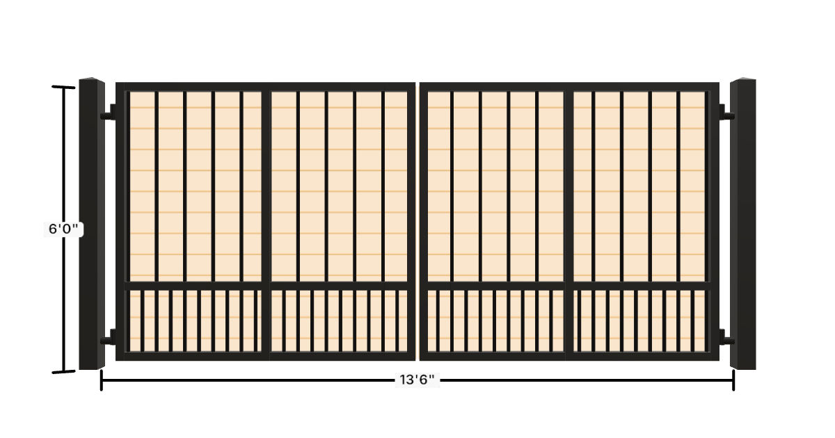 Drawing of the configured Driveway Gate, 13'6" wide × 6'0" high, with dimensions