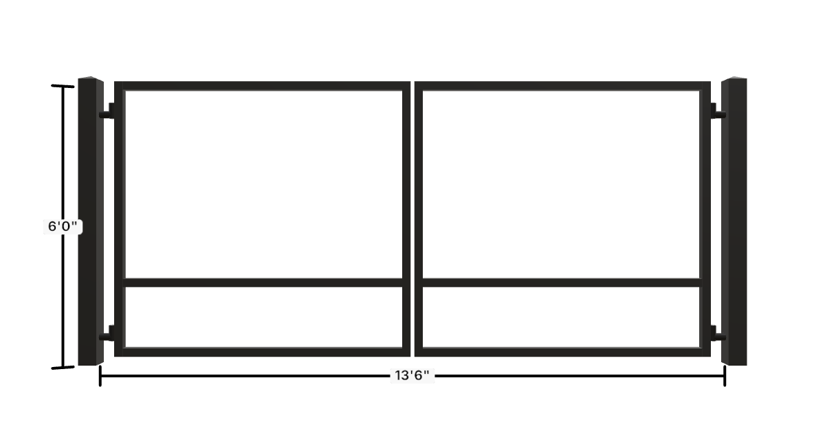 Drawing of the configured Driveway Gate, 13'6" wide × 6'0" high, with dimensions
