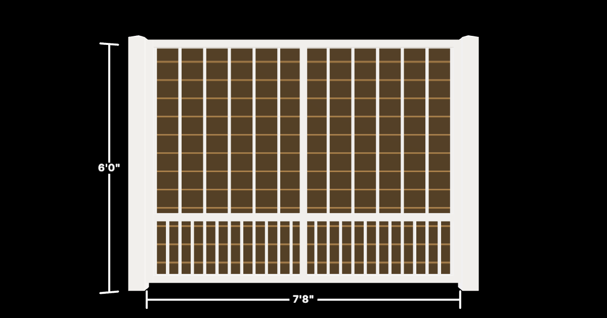 Drawing of the configured Luxury Fence Panel, 7'8" wide × 6'0" high, with dimensions