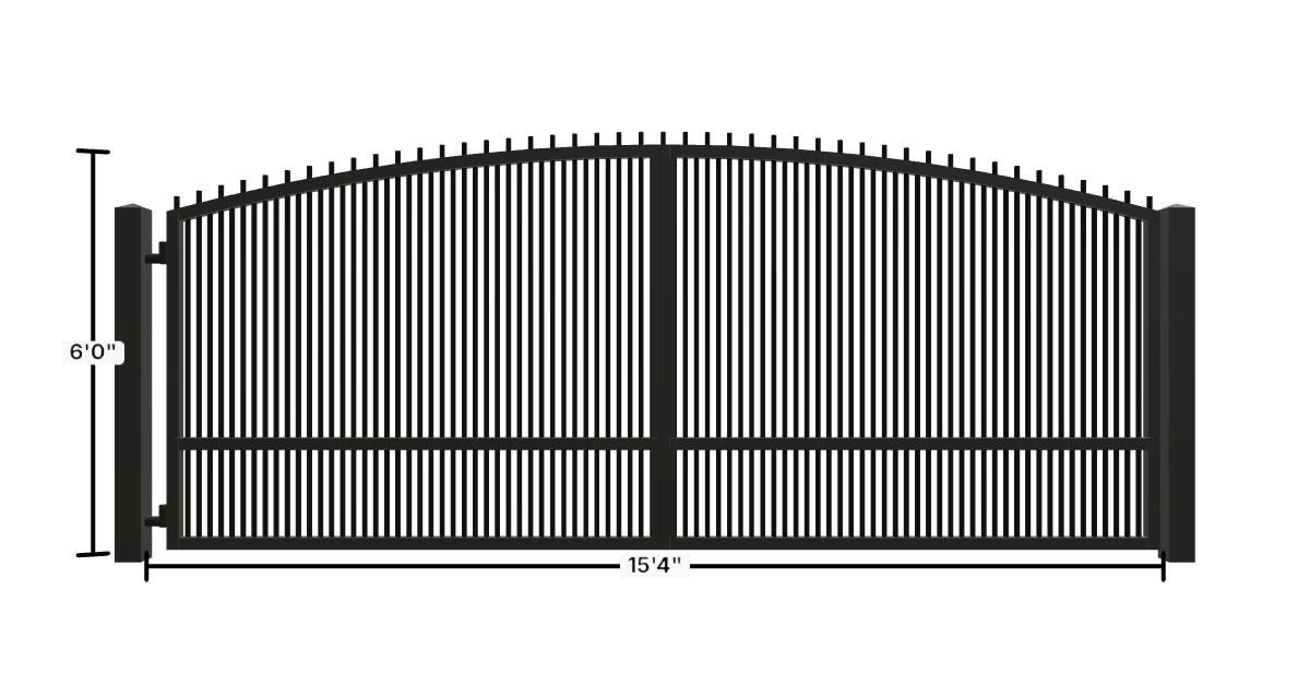 Drawing of the configured Driveway Gate, 15'4" wide × 6'0" high, with dimensions