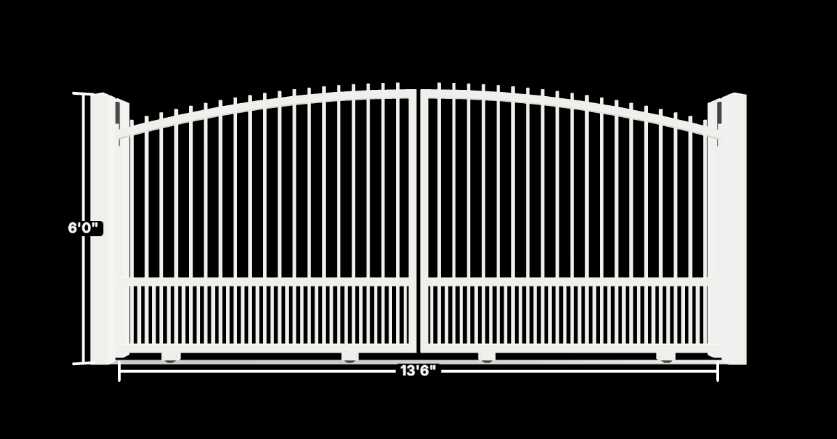 Drawing of the configured Driveway Gate, 13'6" wide × 6'0" high, with dimensions