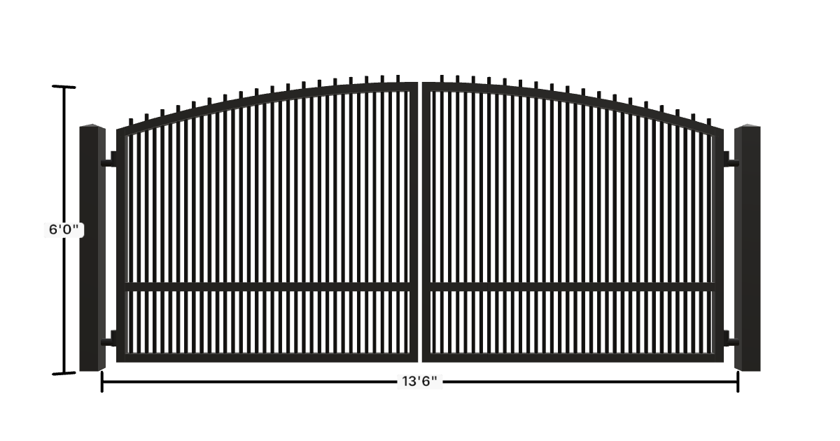 Drawing of the configured Driveway Gate, 13'6" wide × 6'0" high, with dimensions