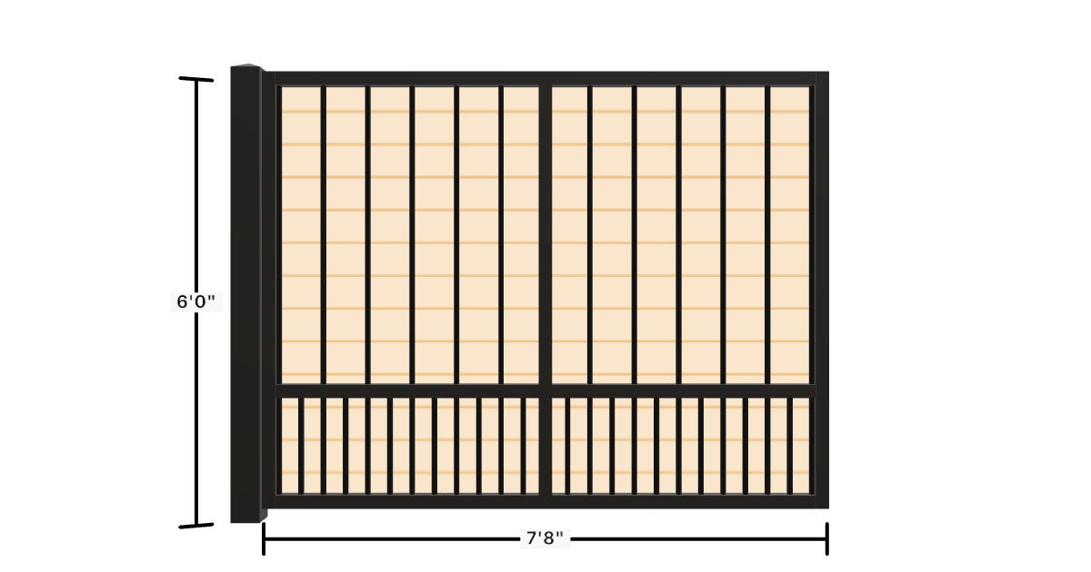 Drawing of the configured Luxury Fence Panel, 7'8" wide × 6'0" high, with dimensions
