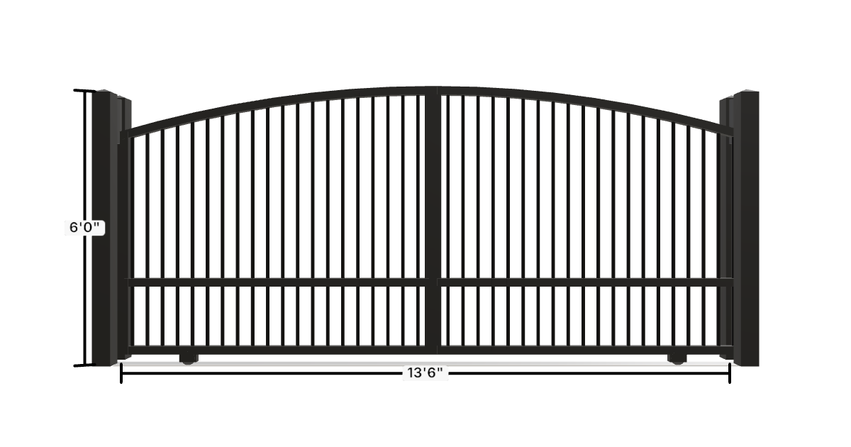 Drawing of the configured Driveway Gate, 13'6" wide × 6'0" high, with dimensions