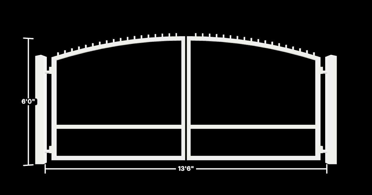 Drawing of the configured Driveway Gate, 13'6" wide × 6'0" high, with dimensions