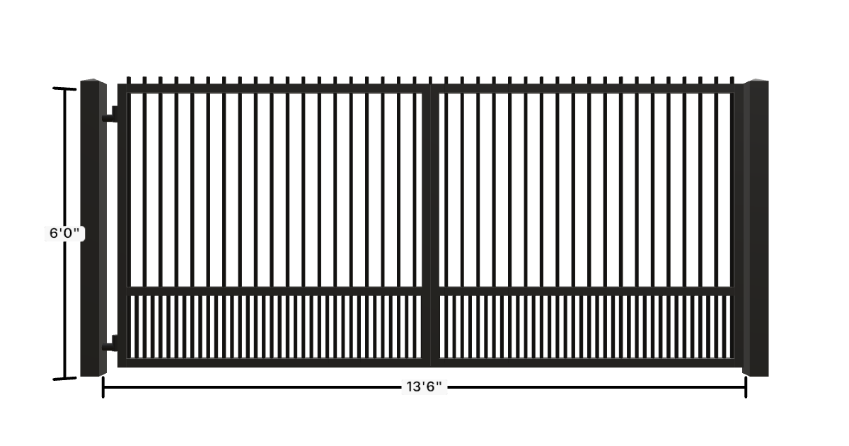 Drawing of the configured Driveway Gate, 13'6" wide × 6'0" high, with dimensions