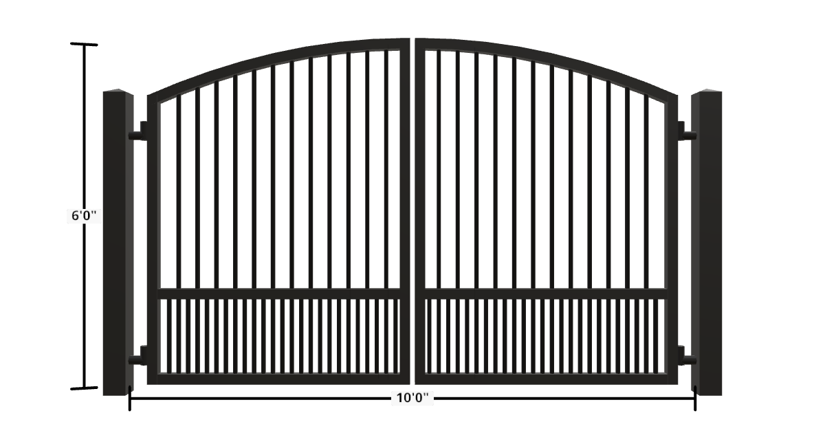Drawing of the configured Driveway Gate, 10'0" wide × 6'0" high, with dimensions