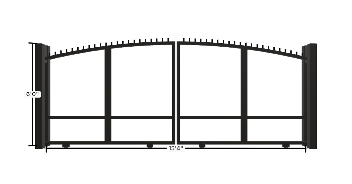 Drawing of the configured Driveway Gate, 15'4" wide × 6'0" high, with dimensions