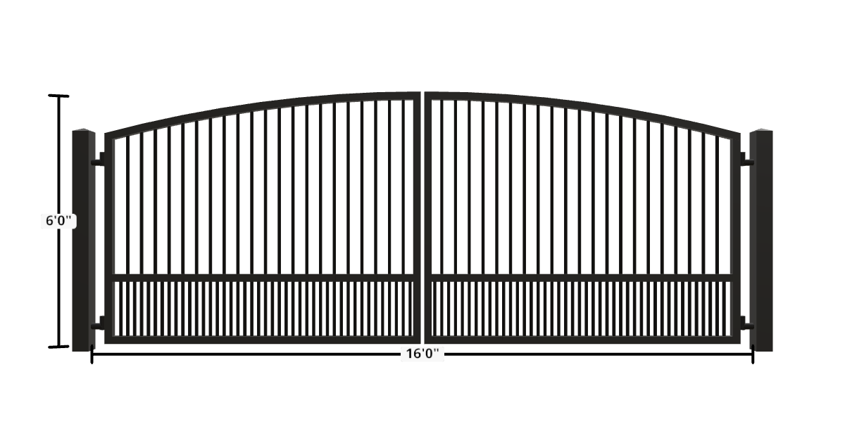 Drawing of the configured Driveway Gate, 16'0" wide × 6'0" high, with dimensions
