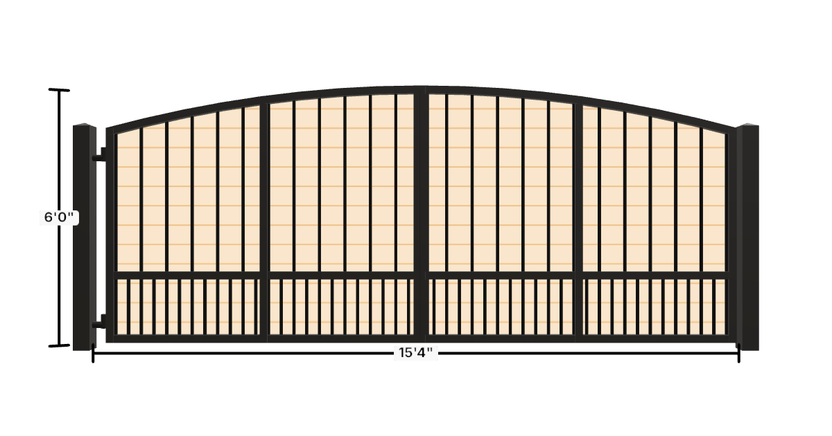 Drawing of the configured Driveway Gate, 15'4" wide × 6'0" high, with dimensions