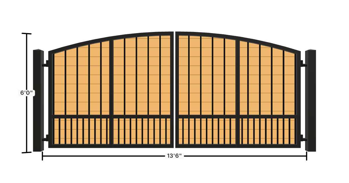 Drawing of the configured Driveway Gate, 13'6" wide × 6'0" high, with dimensions