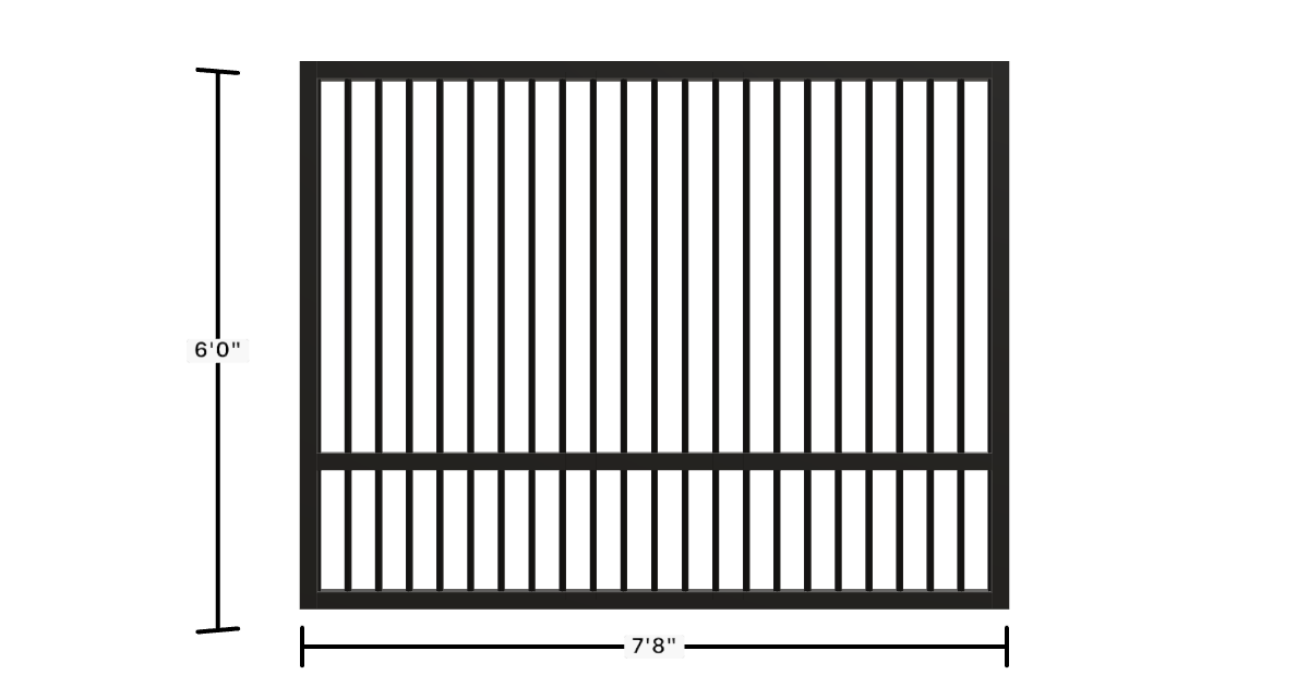 Drawing of the configured Luxury Fence Panel, 7'8" wide × 6'0" high, with dimensions