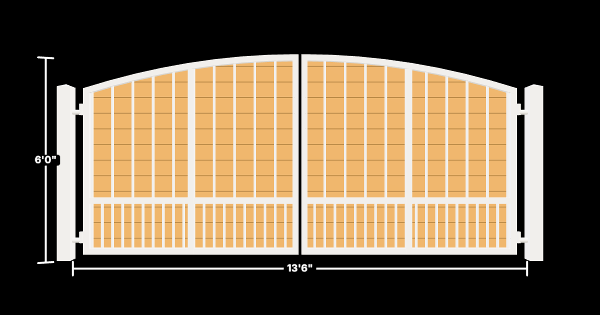 Drawing of the configured Driveway Gate, 13'6" wide × 6'0" high, with dimensions