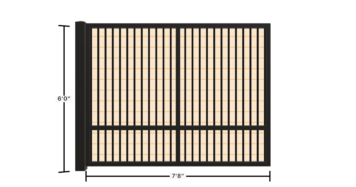 Drawing of the configured Luxury Fence Panel, 7'8" wide × 6'0" high, with dimensions