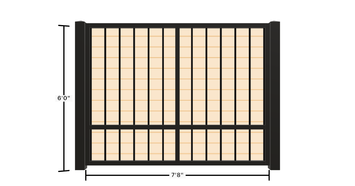 Drawing of the configured Luxury Fence Panel, 7'8" wide × 6'0" high, with dimensions