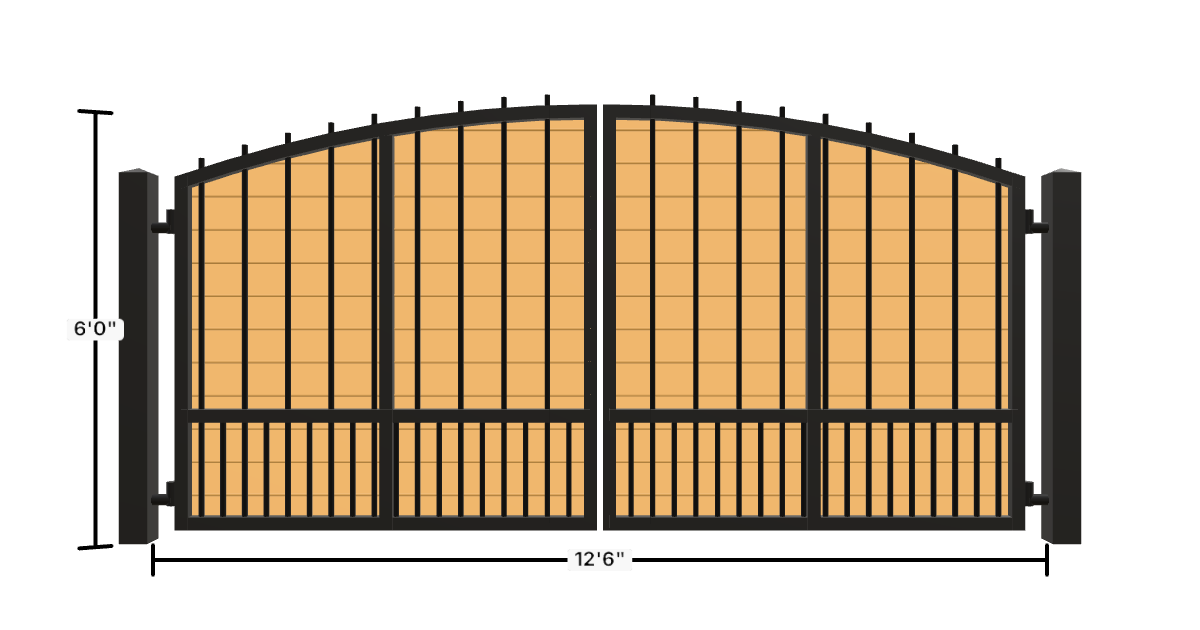 Drawing of the configured Driveway Gate, 12'6" wide × 6'0" high, with dimensions