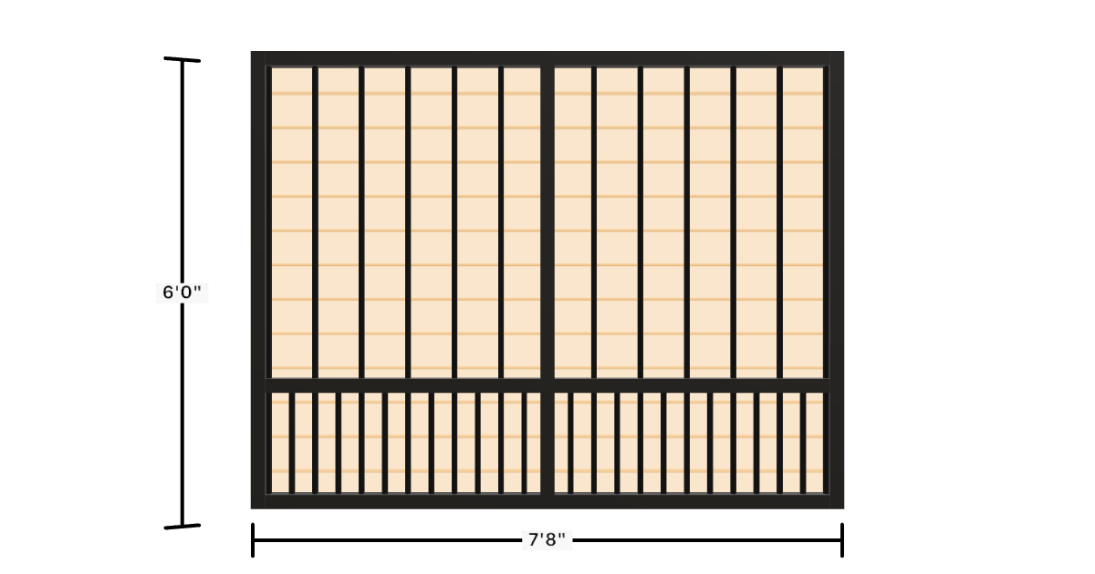 Drawing of the configured Luxury Fence Panel, 7'8" wide × 6'0" high, with dimensions