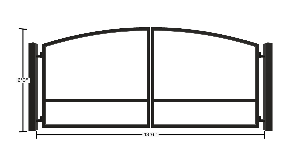 Drawing of the configured Driveway Gate, 13'6" wide × 6'0" high, with dimensions
