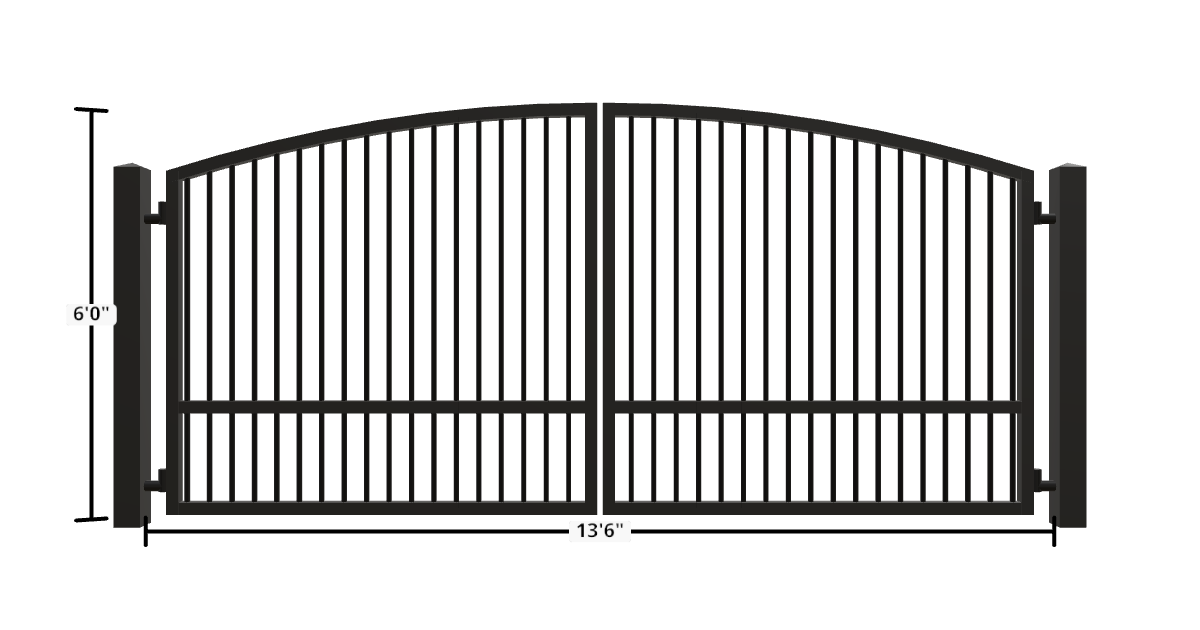 Drawing of the configured Driveway Gate, 13'6" wide × 6'0" high, with dimensions