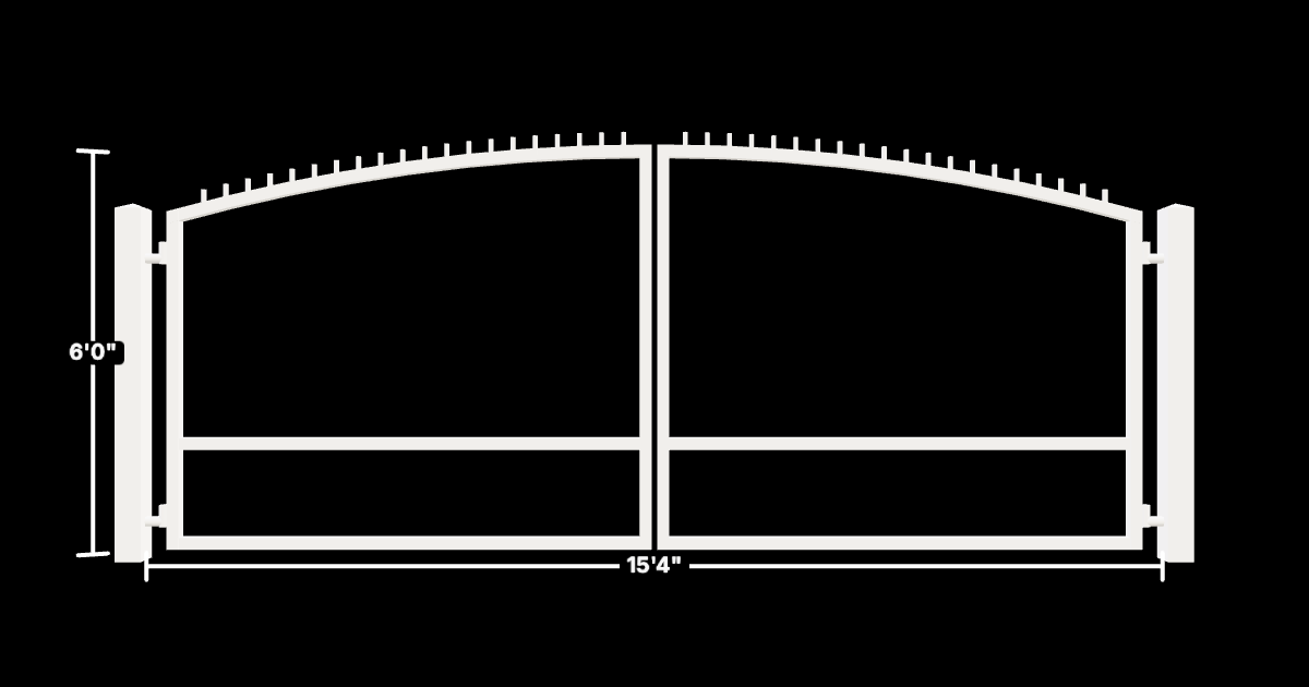 Drawing of the configured Driveway Gate, 15'4" wide × 6'0" high, with dimensions