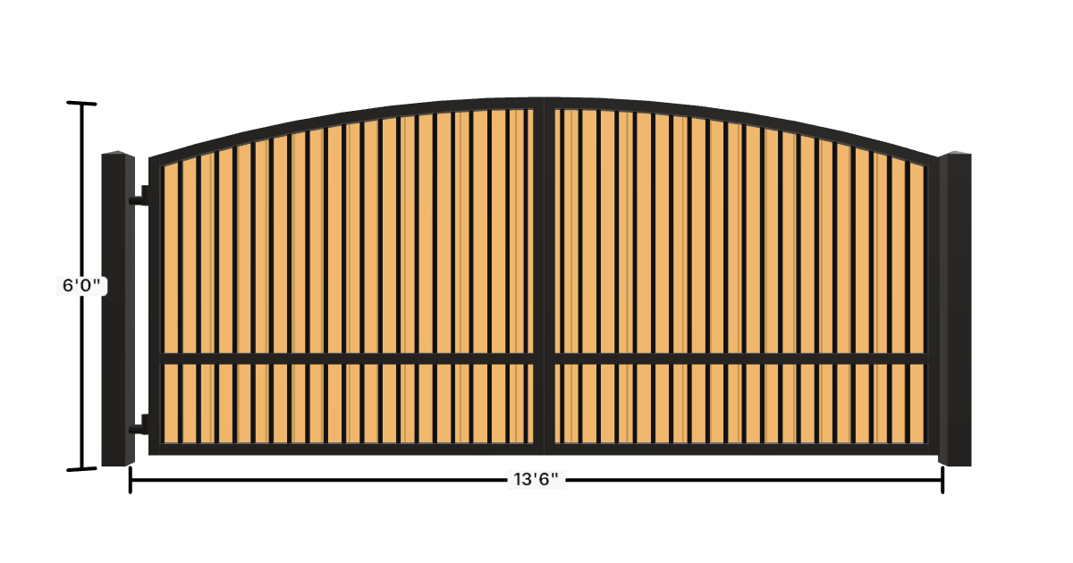 Drawing of the configured Driveway Gate, 13'6" wide × 6'0" high, with dimensions