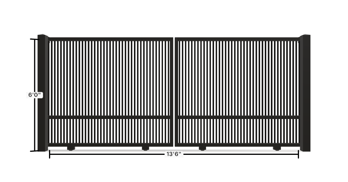 Drawing of the configured Driveway Gate, 13'6" wide × 6'0" high, with dimensions
