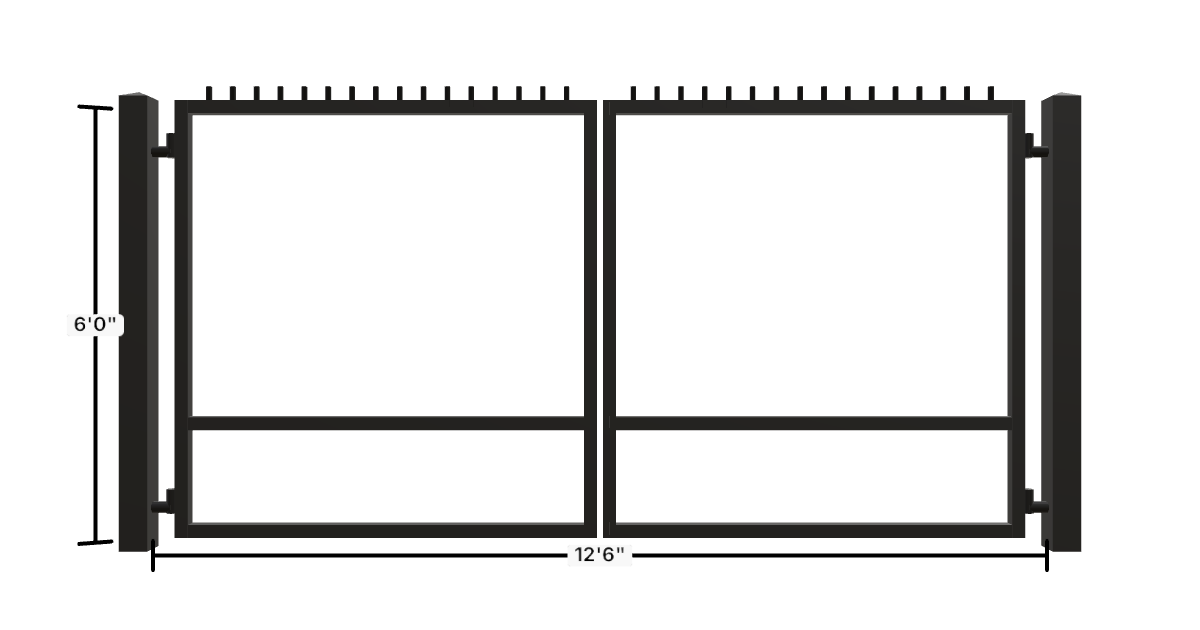 Drawing of the configured Driveway Gate, 12'6" wide × 6'0" high, with dimensions