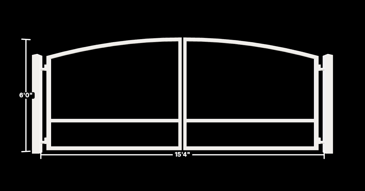 Drawing of the configured Driveway Gate, 15'4" wide × 6'0" high, with dimensions