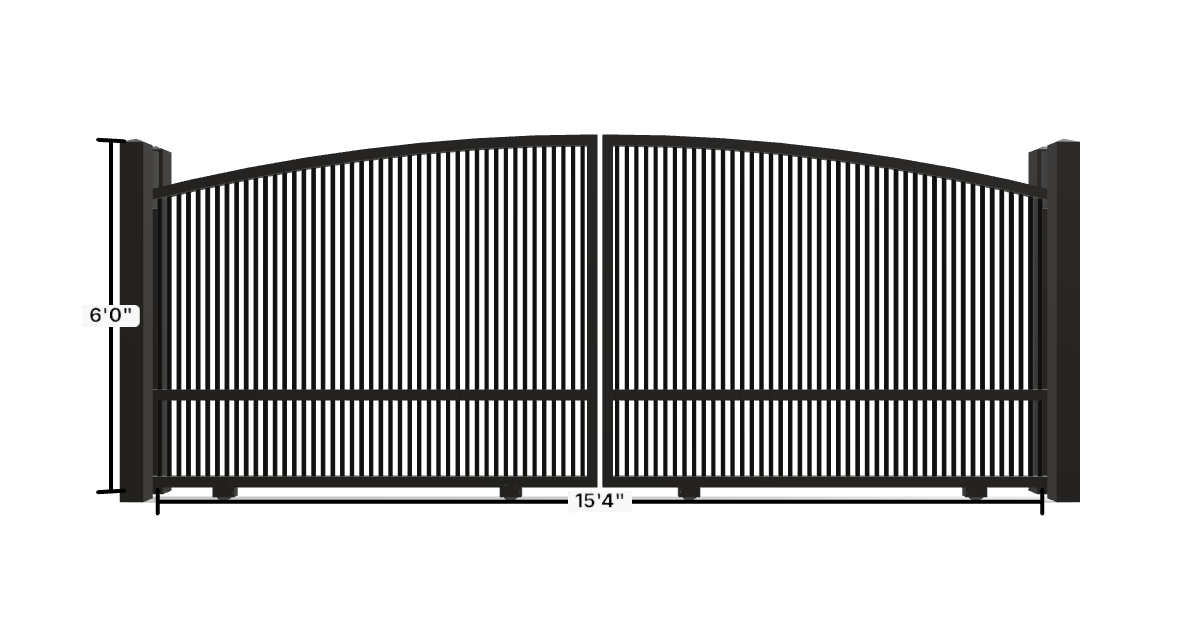 Drawing of the configured Driveway Gate, 15'4" wide × 6'0" high, with dimensions